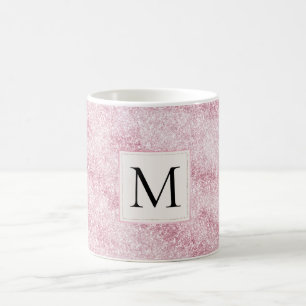 Rosa Errötungs-Glitter-Monogramm Kaffeetasse