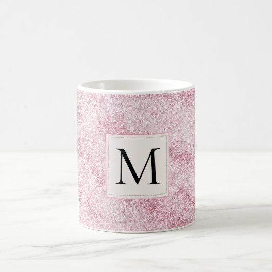 Rosa Errötungs-Glitter-Monogramm Kaffeetasse (Mittel)