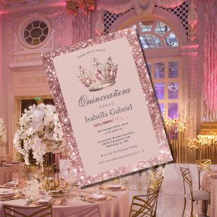 Rosa Errötungs-Glitter-Tiara-Krone Elegante Quince Einladung