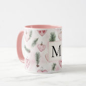 Rosa Errötungs-Herzen Weihnachtsmonogramm Tasse (Vorderseite Links)
