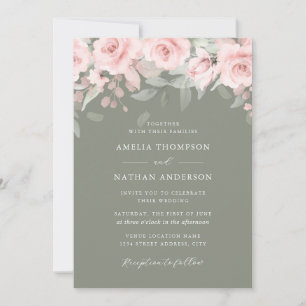 Rosa Errötungs-Salbei-Blumen Elegante Hochzeit Einladung