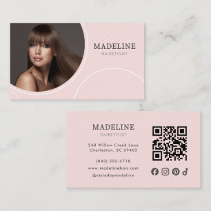 Rosa Errötungs-Social-Icon-QR-Code-Foto-Friseur Visitenkarte