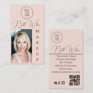 Rosa Errötungs-Social-Icon-QR-Code-Foto-Makeup Visitenkarte