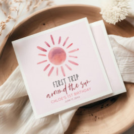 Rosa erste Reise um das sonnige 1. Geburtstagsfest Serviette