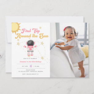 Rosa Erste Reise um die Sonne Erster Geburtstag Einladung