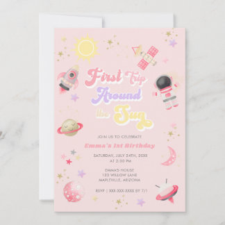Rosa Erste Reise um die Sonne Erster Geburtstag Einladung