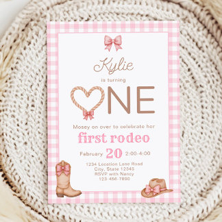 Rosa Erste Rodeo 1. Geburtstag Einladung