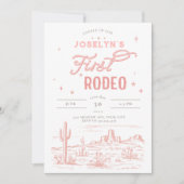 Rosa Erste Rodeo Geburtstagsfeier Einladung (Vorderseite)