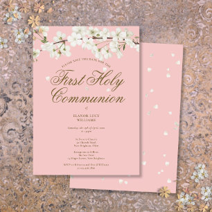 Rosa Erstkommunion Weiß Blüten Floral Save The Date