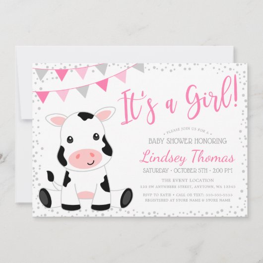 Rosa Es ist eine Babydusche für Mädchen Einladung (Vorderseite)