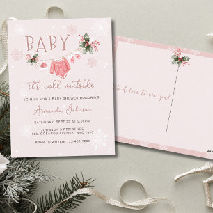 Rosa Es ist kalt draußen Weihnachts-Baby-Party Postkarte