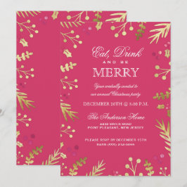 Rosa essen, trinken und frohe Weihnachten Party Einladung