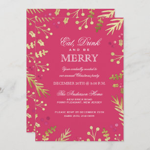 Rosa essen, trinken und frohe Weihnachten Party Einladung