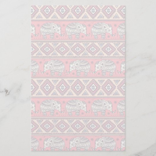 Rosa ethnisches Elefant-Muster Briefpapier (Vorderseite)