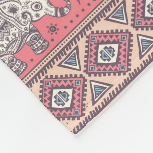 Rosa ethnisches Elefant-Muster Fleecedecke (Ecke)