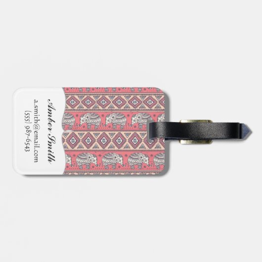 Rosa ethnisches Elefant-Muster Gepäckanhänger (Rückseite horizontal)