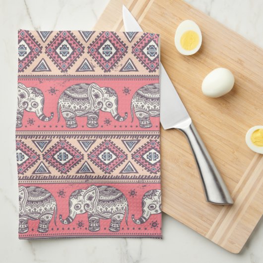 Rosa ethnisches Elefant-Muster Handtuch (Viertel Falte)