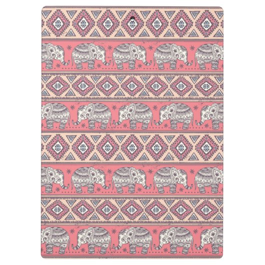 Rosa ethnisches Elefant-Muster Klemmbrett (Rückseite)