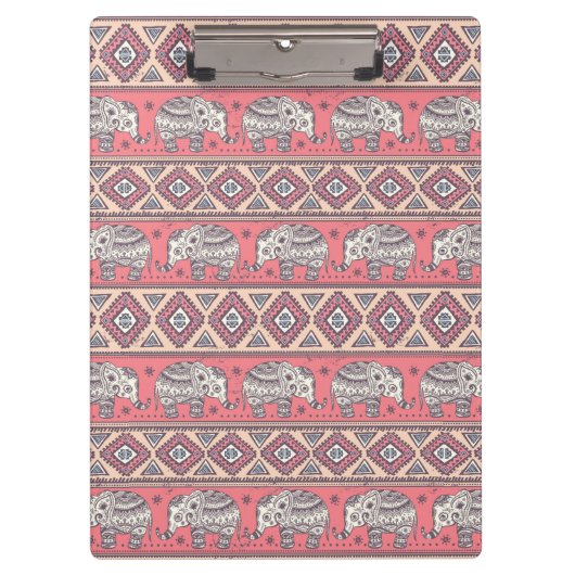 Rosa ethnisches Elefant-Muster Klemmbrett (Vorderseite)