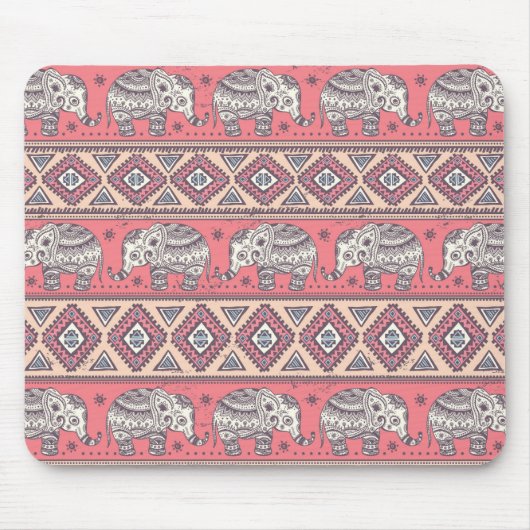 Rosa ethnisches Elefant-Muster Mousepad (Vorne)