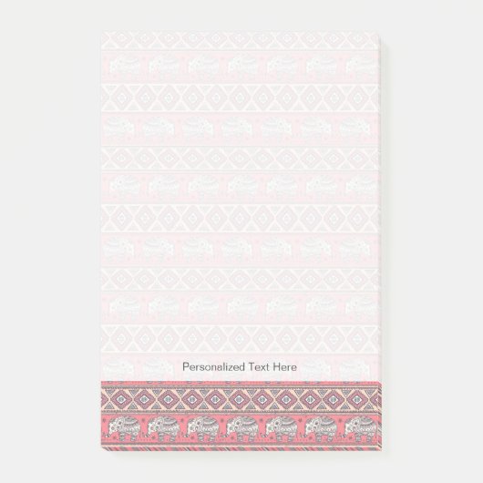 Rosa ethnisches Elefant-Muster Post-it Klebezettel (Vorderseite)