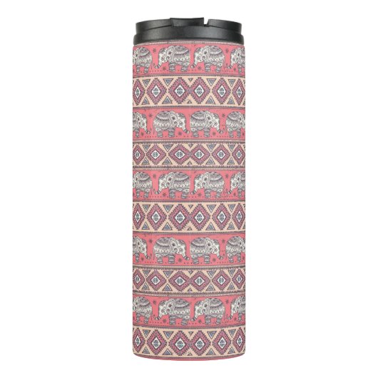 Rosa ethnisches Elefant-Muster Thermosbecher (Rückseite)