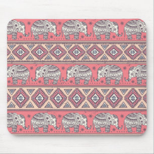 Rosa ethnisches Elefantenmuster Mousepad