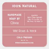 Rosa | Etikett für Seifenzutaten Quadratischer Aufkleber (Vorderseite)