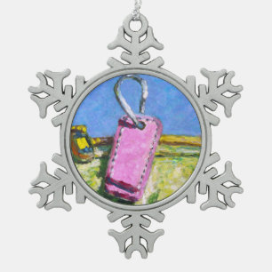 Rosa Etikett Zeitgenössisch Abstrakt Schneeflocken Zinn-Ornament