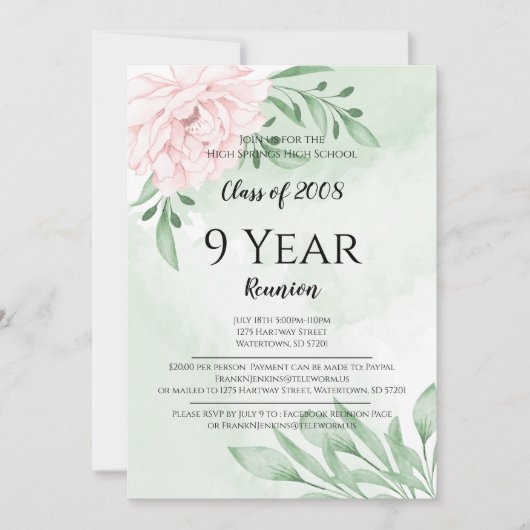 Rosa Eucalyptus Foliage High School Wiedersehen Einladung (Vorderseite)