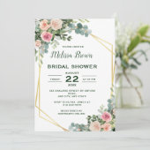 Rosa Eukalyptus Brautparty Einladung (Stehend Vorderseite)