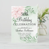 Rosa Eukalyptus Foliage 50. Geburtstag Einladung (Stehend Vorderseite)
