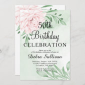 Rosa Eukalyptus Foliage 50. Geburtstag Einladung (Vorne/Hinten)
