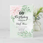 Rosa Eukalyptus Foliage 60. Geburtstag Einladung (Stehend Vorderseite)
