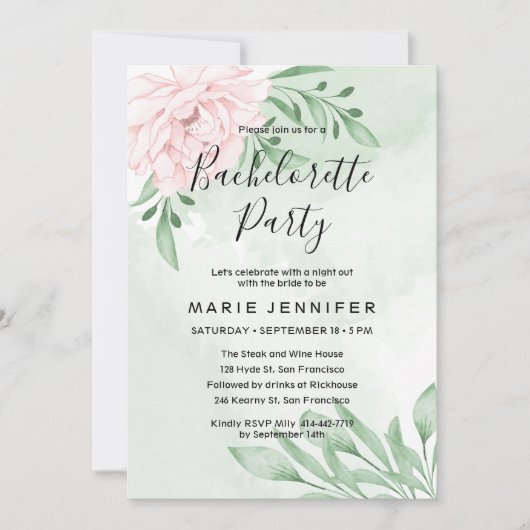 Rosa Eukalyptus Foliage Bachelorette Einladung (Vorderseite)