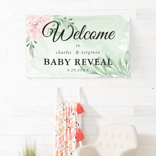Rosa Eukalyptus Foliage Gender Reveal Party Banner (Insitu)