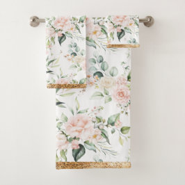 Rosa Eukalyptus Gold Trim Badhandtuch Set