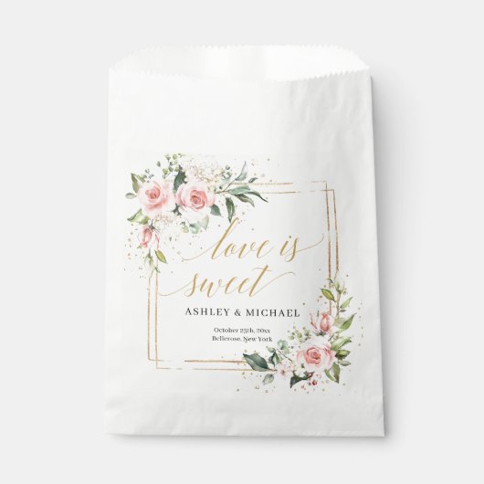 Rosa Eukalyptus-Goldrahmen Hochzeit Geschenktütchen (Vorderseite)