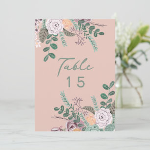 Rosa Eukalyptus-Hochzeitstischnummer im Blumenstil Einladung