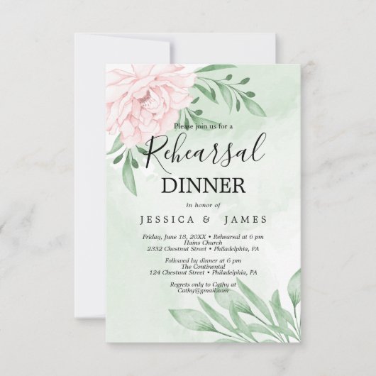 Rosa Eukalyptus Kulturelle Probe Abendessen Einladung (Vorderseite)