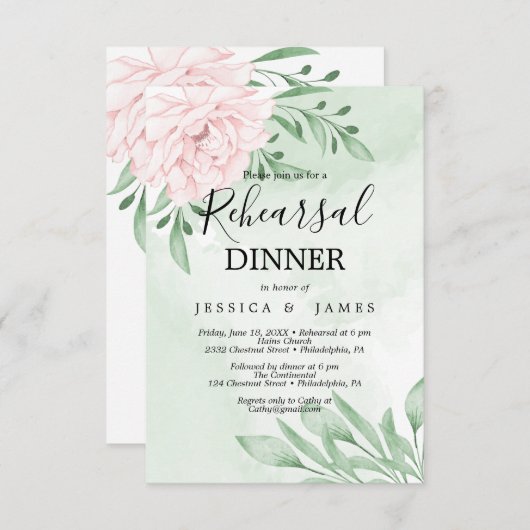 Rosa Eukalyptus Kulturelle Probe Abendessen Einladung (Vorne/Hinten)