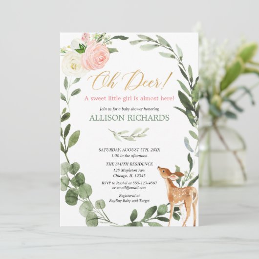 Rosa Eukalyptus-Mädchen-Dusche Einladung (Stehend Vorderseite)