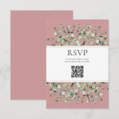 Rosa Eukalyptus QR Code Wedding RSVP Begleitkarte (Vorne/Hinten)