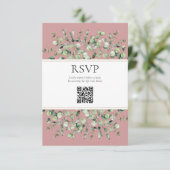 Rosa Eukalyptus QR Code Wedding RSVP Begleitkarte (Stehend Vorderseite)