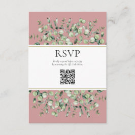 Rosa Eukalyptus QR Code Wedding RSVP Begleitkarte