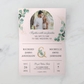Rosa Eukalyptus-Torbogen Foto QR-Code Hochzeit Einladung (Innenseite)