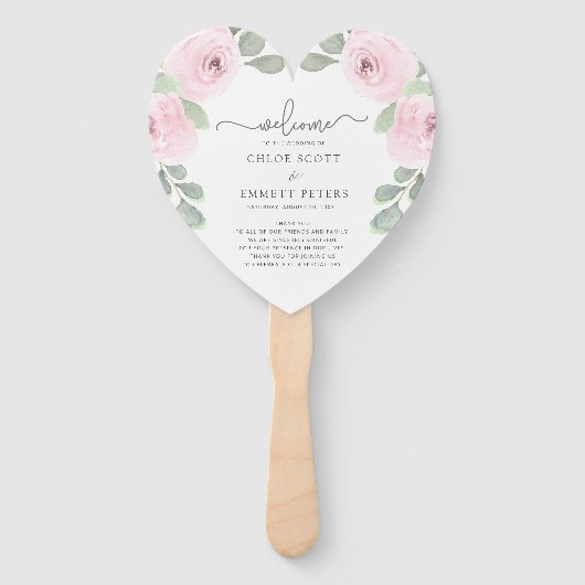 Rosa Eukalyptus Wedding Program Hand Fan Fächer (Vorderseite)