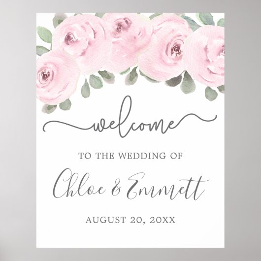 Rosa Eukalyptus Wedding Willkommen Poster (Vorne)