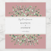 Rosa Eukalyptus-Zusammen für immer Hochzeit Weinetikett (Einzelnes Label)