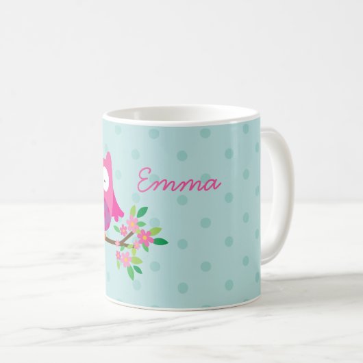 Rosa Eule auf einer Kaffeetasse (VorderseiteRechts)